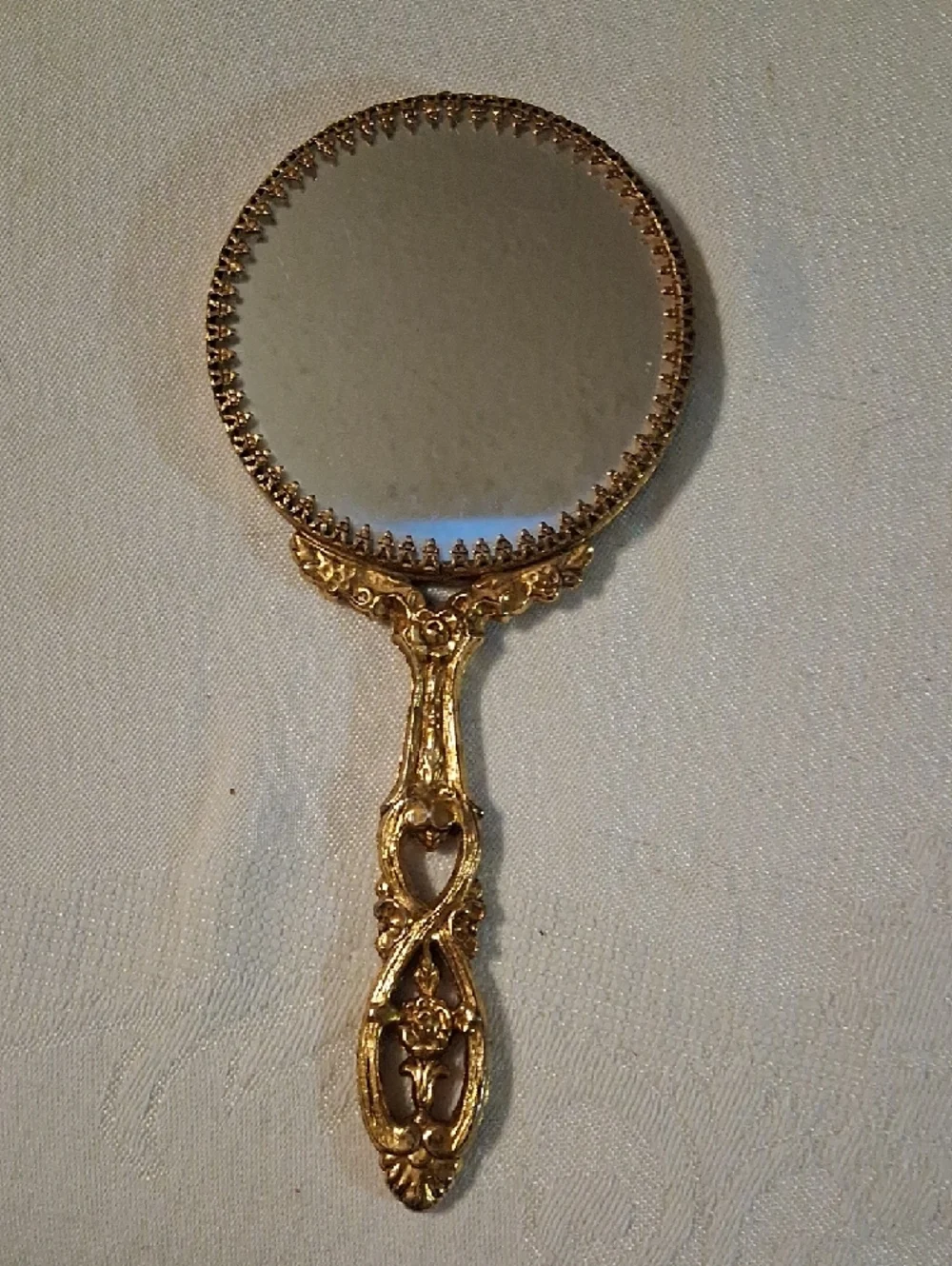 1940's Vintage Ornate Gold Handheld Vanity Mirror